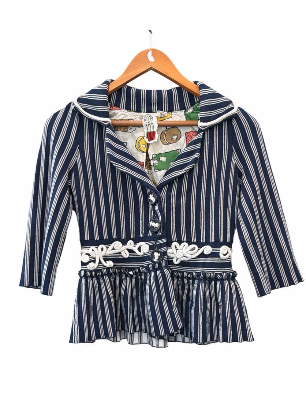 Anthropologie Postmark Blue Multi-Color Striped Blazer Jacket Size Small XS